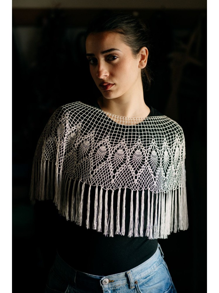 Πολυτελές Χειροποίητο Πλεκτό Σαλί με Βελονάκι και Μεταξωτή Κλωστή 