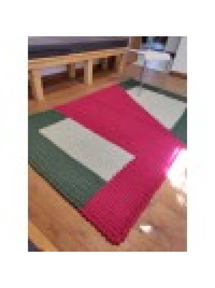 RECTANGULAR KHAKI BEIGE CARPET WITH BURGUNDY GEOMETRIC PATTERN